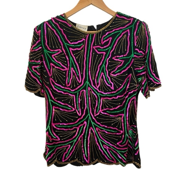 Stenay Womens Vintage Pink And Green Evening Top - Picture 5 of 7